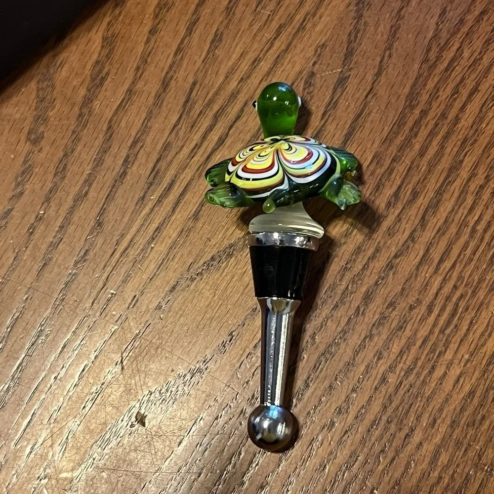 Art Glass Turtle Wine Bottle Stopper Colorful Murano Style Barware Decor Coastal